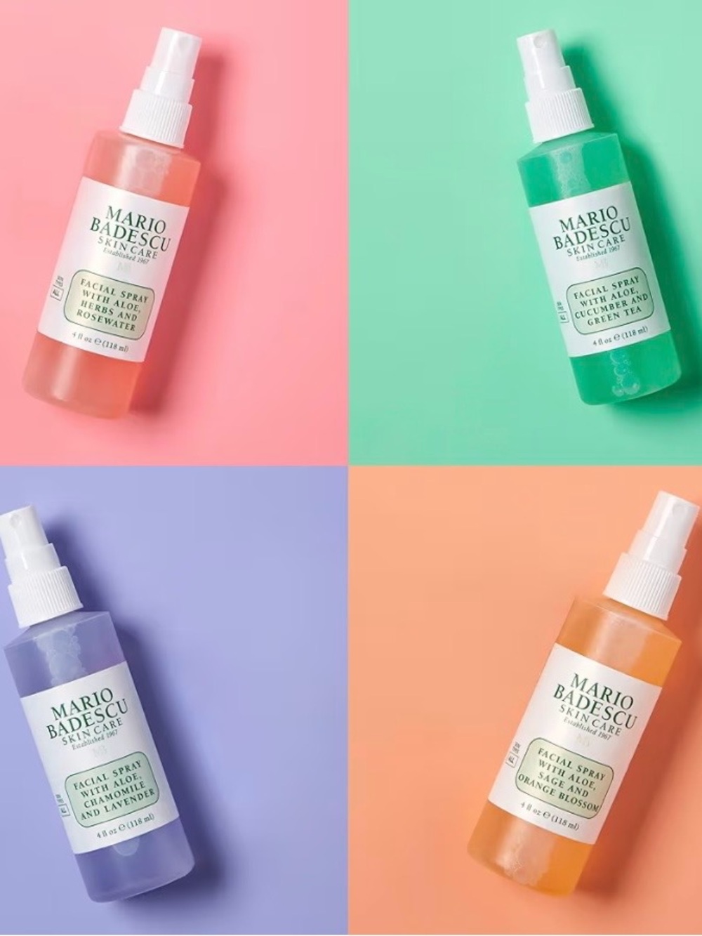 Mario Badescu 4-Piece Skincare Mist Collection Gift Hydrating Set Assortment
